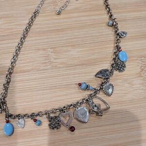 Silver Charm Necklace with Blue Accents